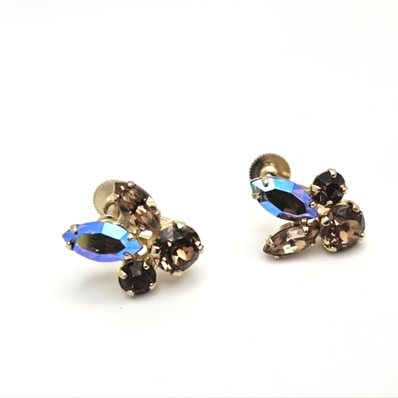 SHERMAN Vintage Screwback Aurora Borealis Cognac Earrings - Picture 1 of 7